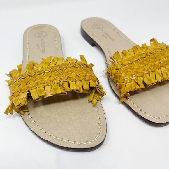 Da Costanzo Capri Womens Size 38 Yellow Fringe Flat Sandals Leather Open Toe - Picture 5 of 10